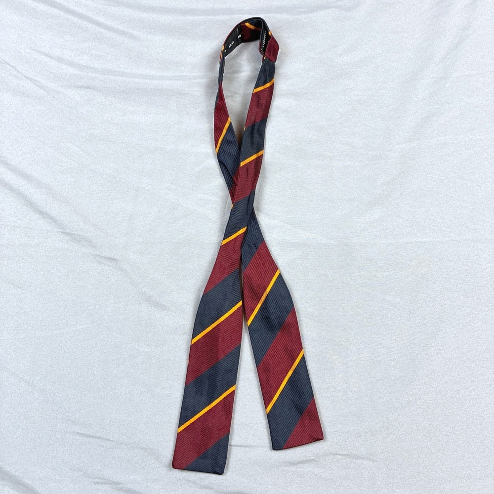 VTG Brooks Brothers Makers Silk Repp Stripe Bow Tie Red Navy Gold Skinny 60s 70s